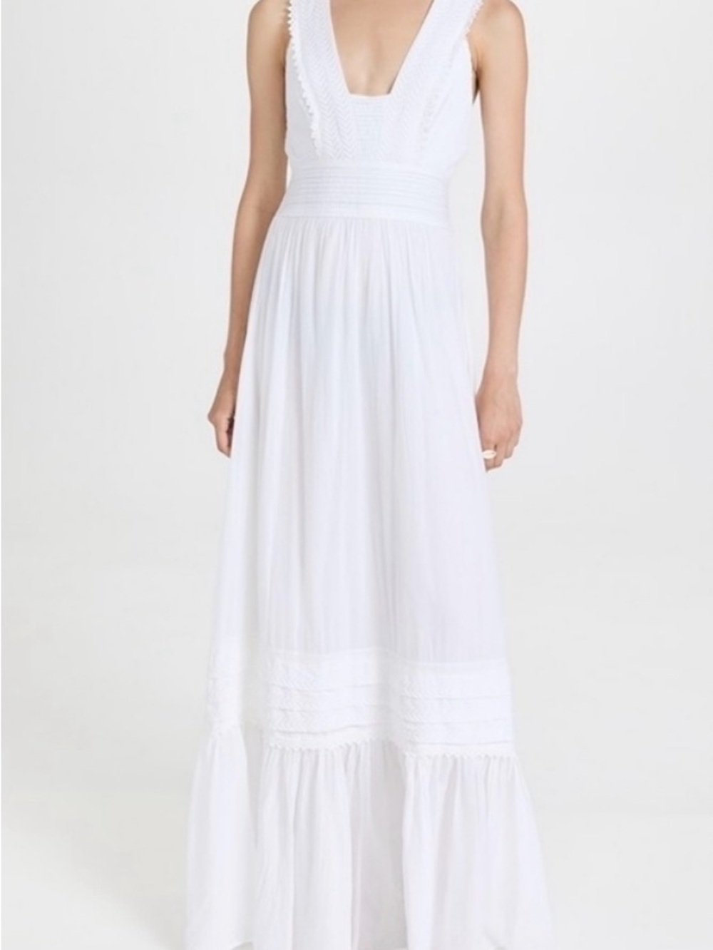 Ramy Brook Lulu Organic Cotton White Textured V-Neck Crossback Maxi Dress size 8
